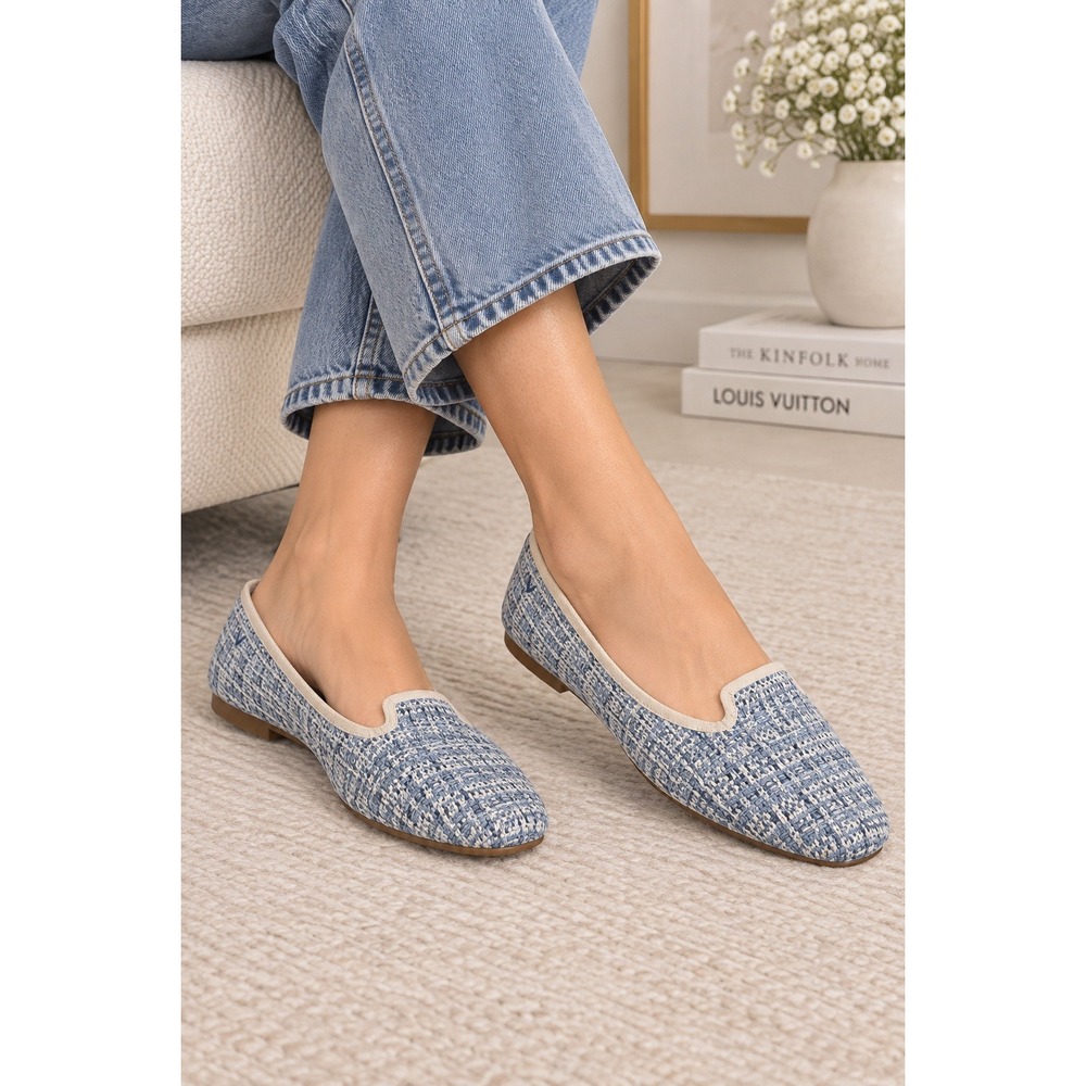 VIVAIA Audrey Multi Blue Tweed Knit Pointed Toe Loafers Flats EU 39.5 US 8.5